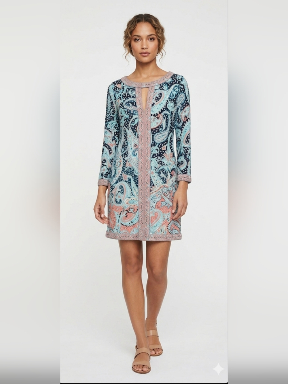 BCBGMAXAZRIA Women Casual /Formal3/4 Slevee Bohemian Print  Dress Size M.